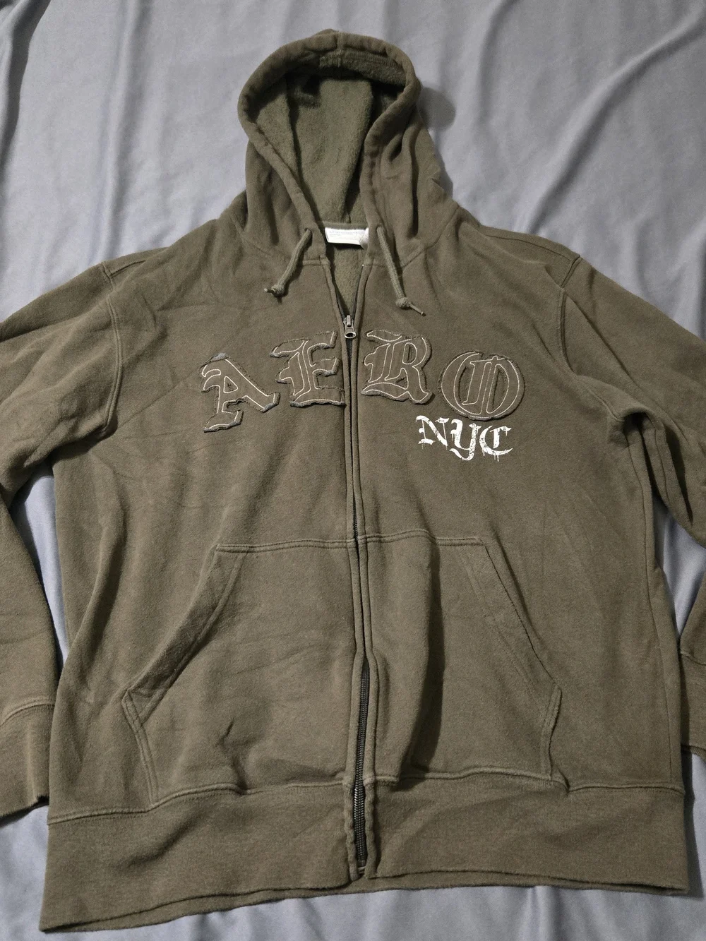 Vintage Y2K Aeropostale Limited Edition AERO NYC Zip Up Hoodie Mens M Olivebrown